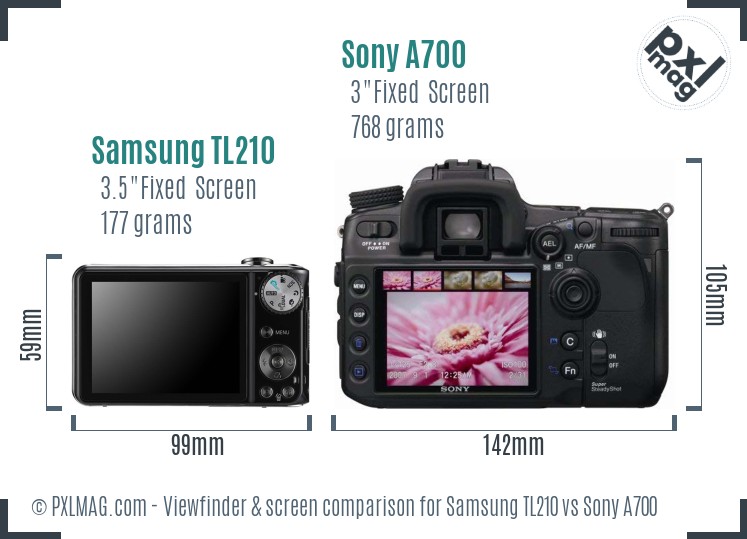 Samsung TL210 vs Sony A700 Screen and Viewfinder comparison
