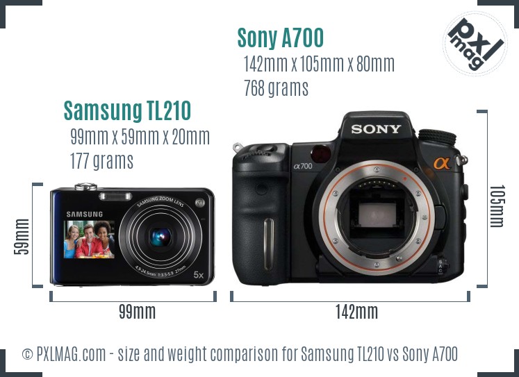 Samsung TL210 vs Sony A700 size comparison