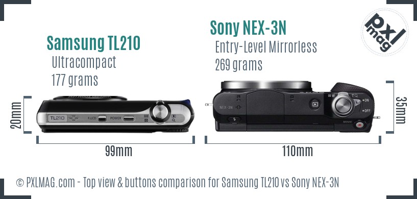 Samsung TL210 vs Sony NEX-3N top view buttons comparison