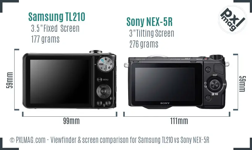 Samsung TL210 vs Sony NEX-5R Screen and Viewfinder comparison