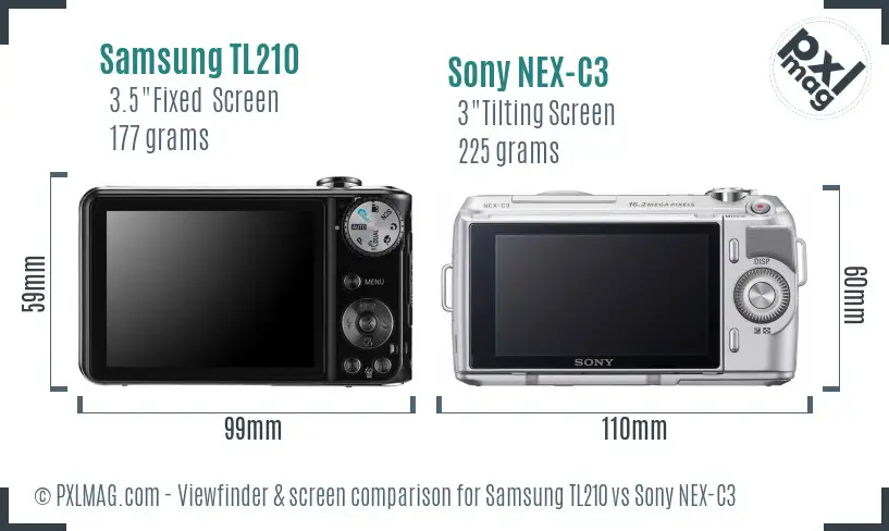 Samsung TL210 vs Sony NEX-C3 Screen and Viewfinder comparison