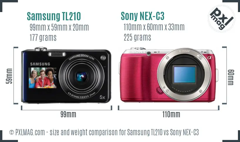 Samsung TL210 vs Sony NEX-C3 size comparison