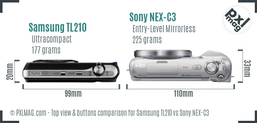 Samsung TL210 vs Sony NEX-C3 top view buttons comparison