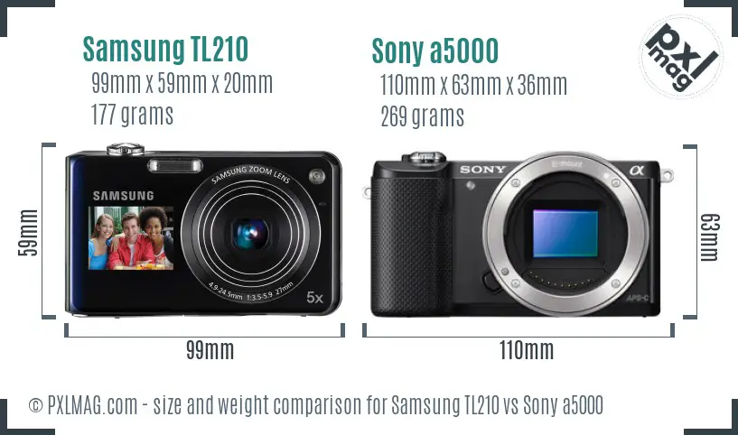 Samsung TL210 vs Sony a5000 size comparison