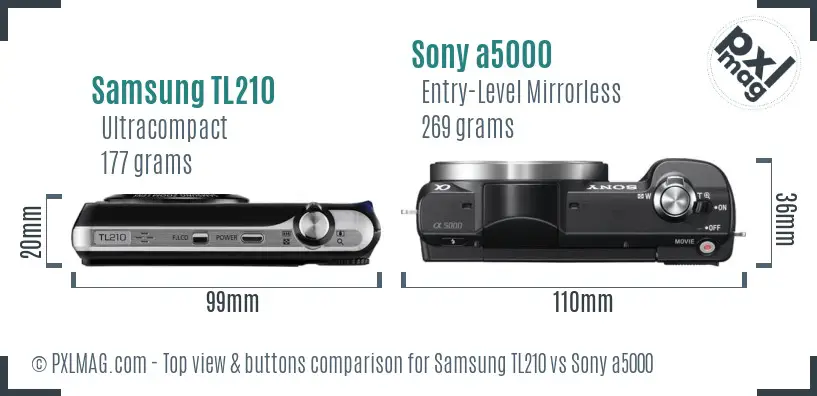 Samsung TL210 vs Sony a5000 top view buttons comparison