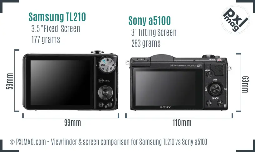 Samsung TL210 vs Sony a5100 Screen and Viewfinder comparison