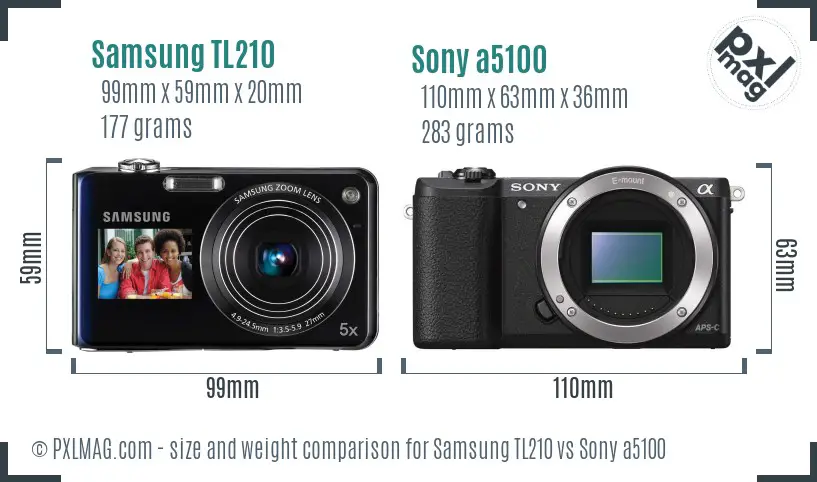 Samsung TL210 vs Sony a5100 size comparison