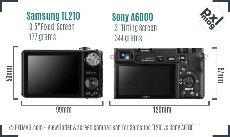 Samsung TL210 vs Sony A6000 Screen and Viewfinder comparison