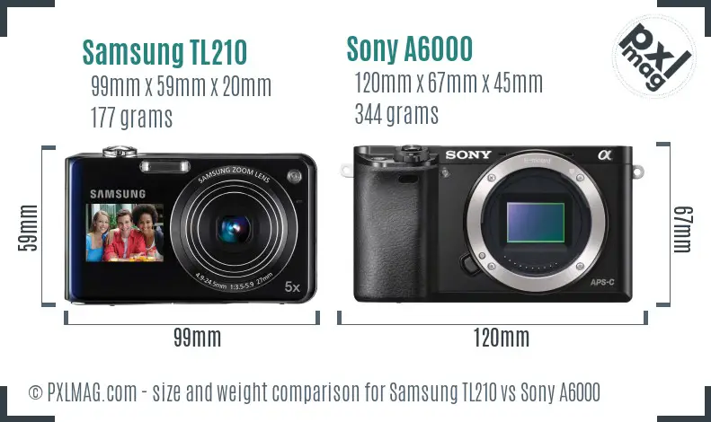 Samsung TL210 vs Sony A6000 size comparison