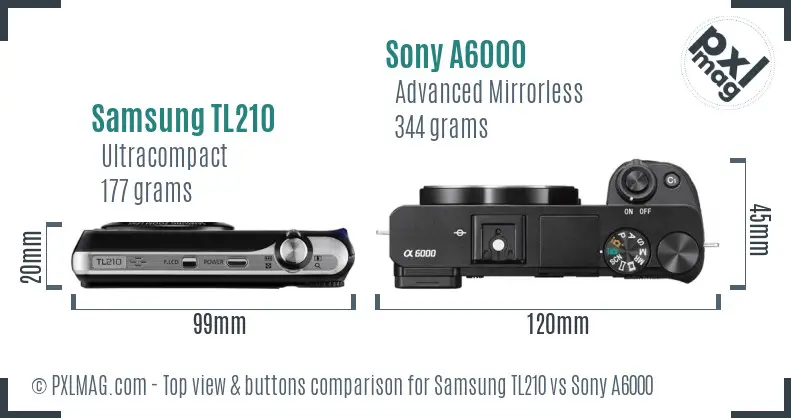 Samsung TL210 vs Sony A6000 top view buttons comparison