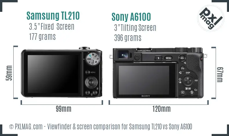 Samsung TL210 vs Sony A6100 Screen and Viewfinder comparison