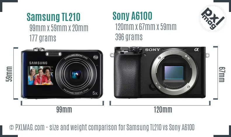 Samsung TL210 vs Sony A6100 size comparison