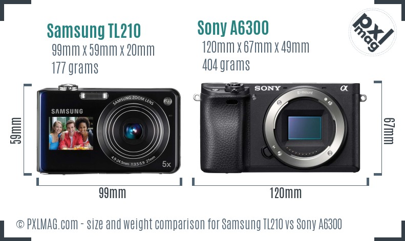 Samsung TL210 vs Sony A6300 size comparison