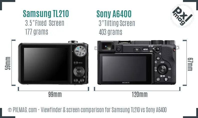 Samsung TL210 vs Sony A6400 Screen and Viewfinder comparison