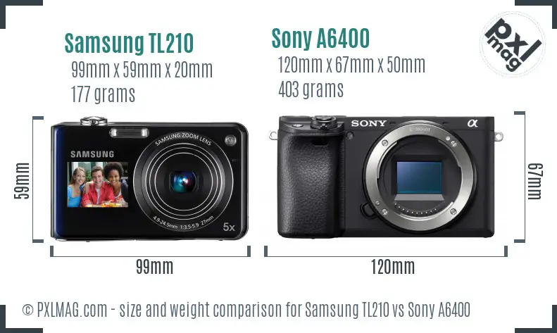 Samsung TL210 vs Sony A6400 size comparison
