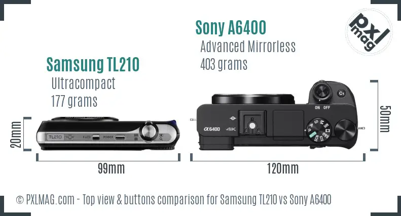 Samsung TL210 vs Sony A6400 top view buttons comparison