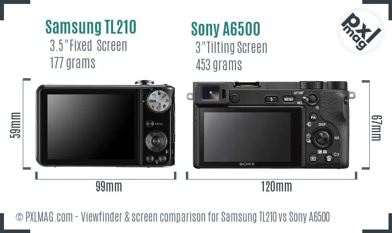 Samsung TL210 vs Sony A6500 Screen and Viewfinder comparison
