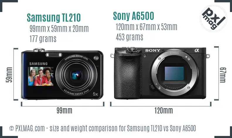Samsung TL210 vs Sony A6500 size comparison