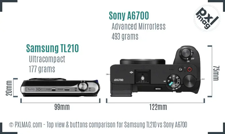 Samsung TL210 vs Sony A6700 top view buttons comparison Samsung TL210 vs Sony A6700 top view buttons comparison