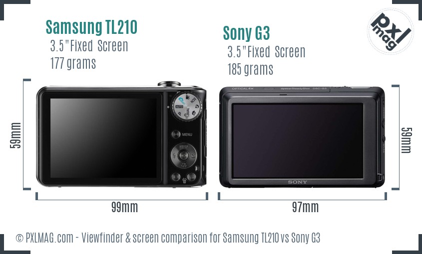 Samsung TL210 vs Sony G3 Screen and Viewfinder comparison