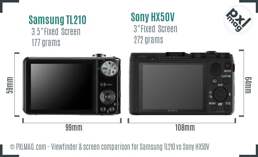 Samsung TL210 vs Sony HX50V Screen and Viewfinder comparison