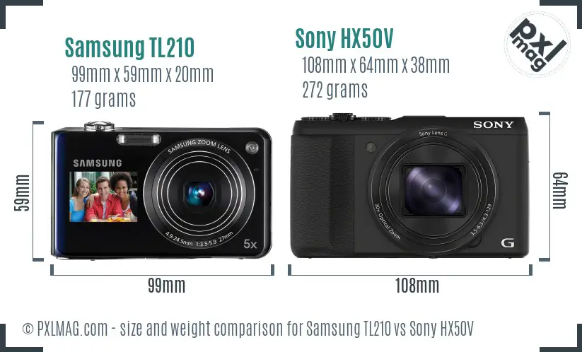 Samsung TL210 vs Sony HX50V size comparison