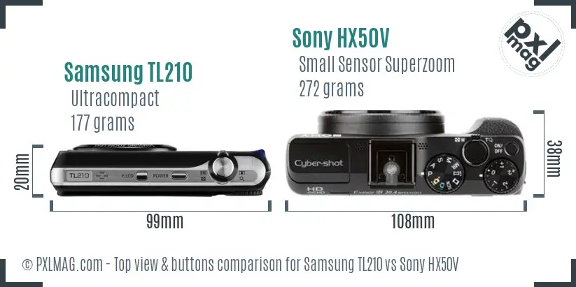 Samsung TL210 vs Sony HX50V top view buttons comparison