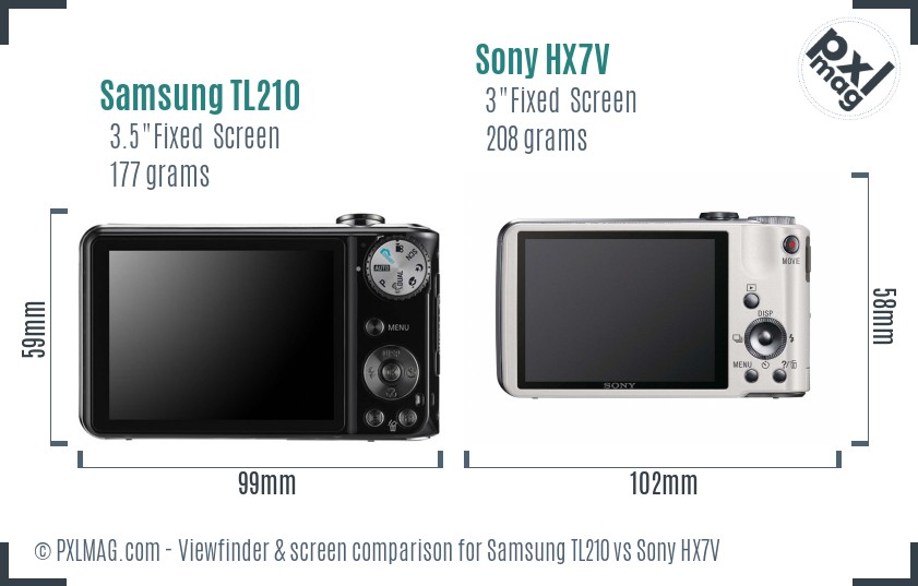 Samsung TL210 vs Sony HX7V Screen and Viewfinder comparison