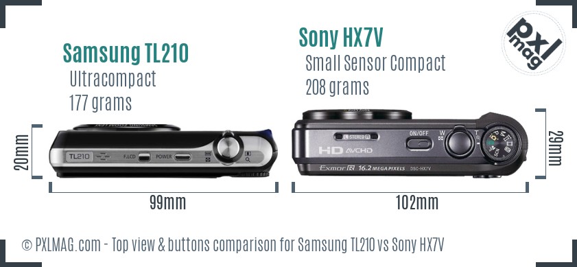 Samsung TL210 vs Sony HX7V top view buttons comparison