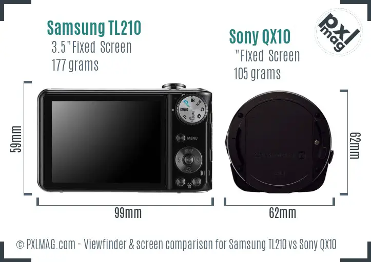 Samsung TL210 vs Sony QX10 Screen and Viewfinder comparison