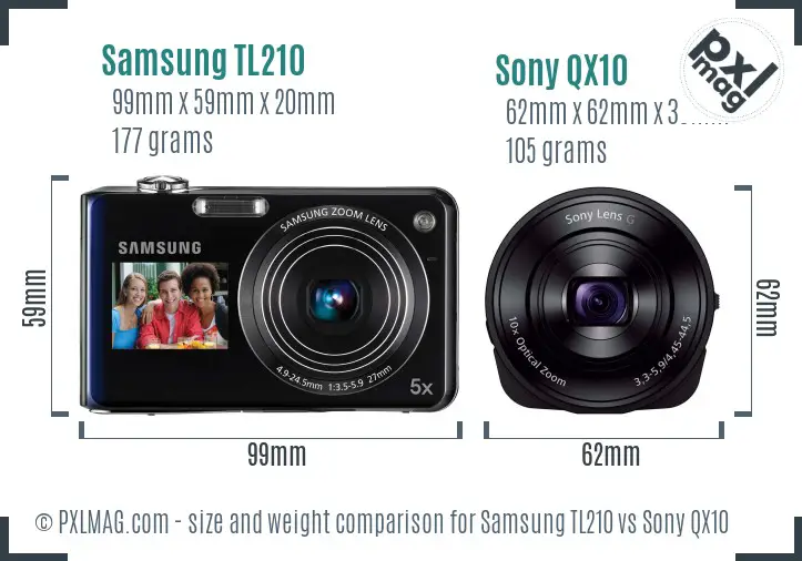 Samsung TL210 vs Sony QX10 size comparison