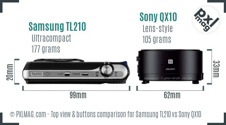 Samsung TL210 vs Sony QX10 top view buttons comparison