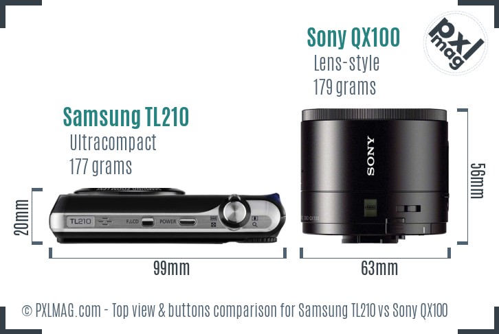 Samsung TL210 vs Sony QX100 top view buttons comparison