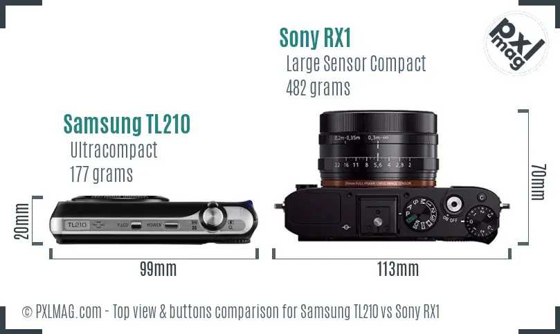 Samsung TL210 vs Sony RX1 top view buttons comparison