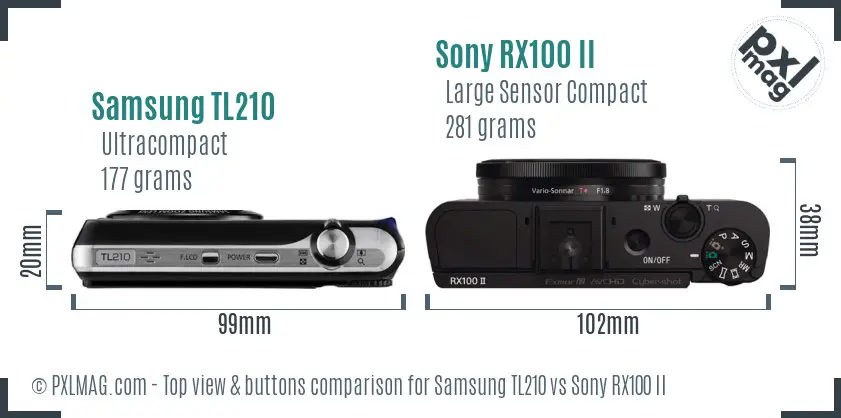Samsung TL210 vs Sony RX100 II top view buttons comparison