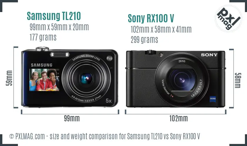 Samsung TL210 vs Sony RX100 V size comparison Samsung TL210 vs Sony RX100 V size comparison