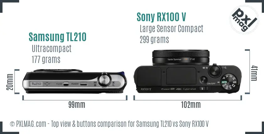 Samsung TL210 vs Sony RX100 V top view buttons comparison Samsung TL210 vs Sony RX100 V top view buttons comparison