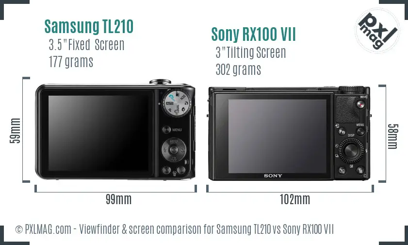 Samsung TL210 vs Sony RX100 VII Screen and Viewfinder comparison