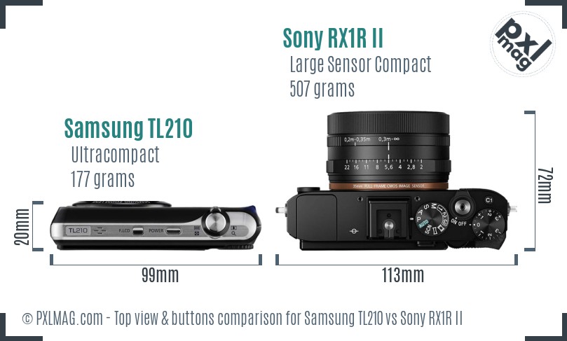 Samsung TL210 vs Sony RX1R II top view buttons comparison