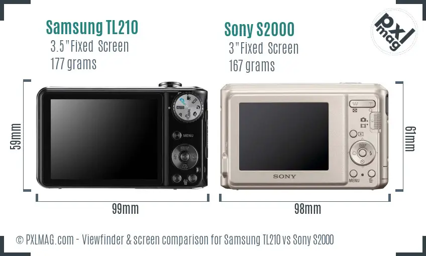 Samsung TL210 vs Sony S2000 Screen and Viewfinder comparison