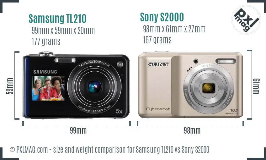 Samsung TL210 vs Sony S2000 size comparison