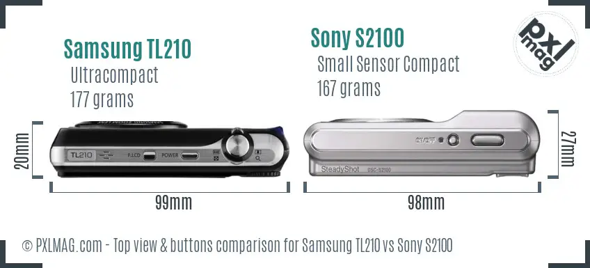 Samsung TL210 vs Sony S2100 top view buttons comparison Samsung TL210 vs Sony S2100 top view buttons comparison