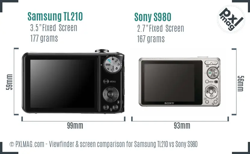 Samsung TL210 vs Sony S980 Screen and Viewfinder comparison