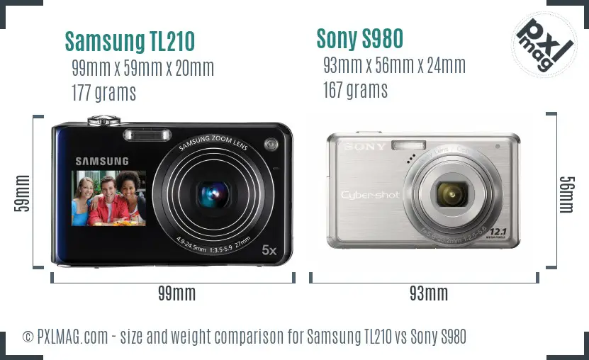 Samsung TL210 vs Sony S980 size comparison