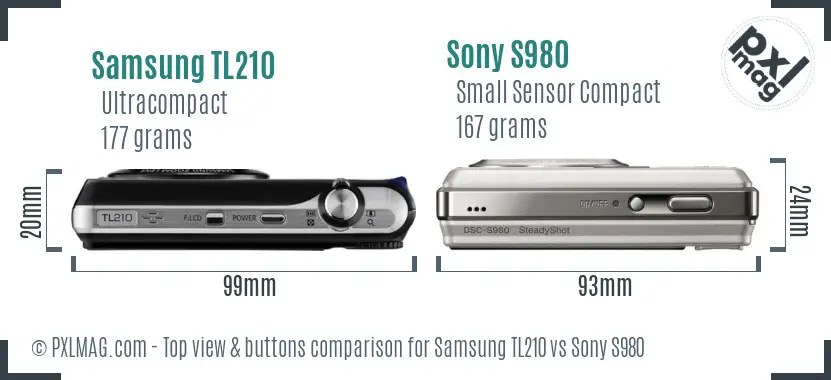 Samsung TL210 vs Sony S980 top view buttons comparison