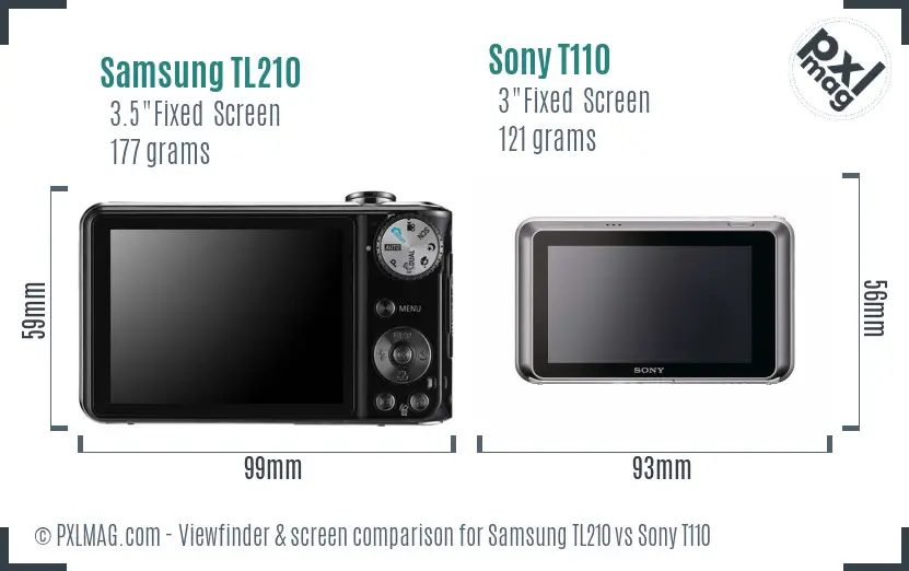 Samsung TL210 vs Sony T110 Screen and Viewfinder comparison