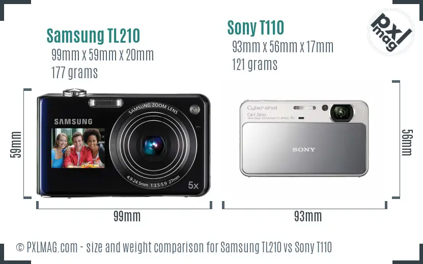Samsung TL210 vs Sony T110 size comparison