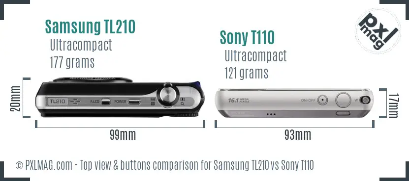 Samsung TL210 vs Sony T110 top view buttons comparison