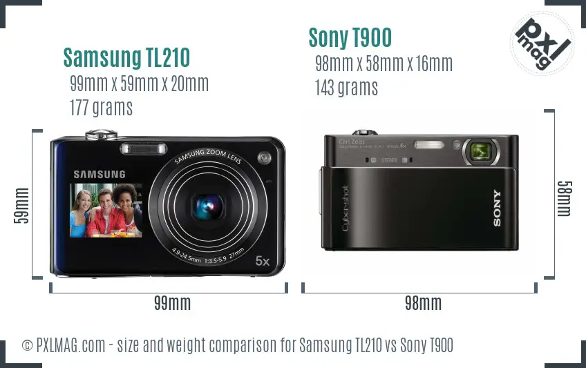 Samsung TL210 vs Sony T900 size comparison