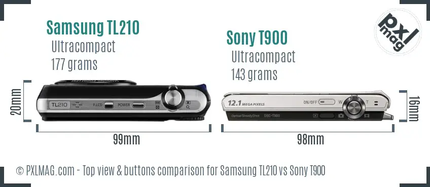 Samsung TL210 vs Sony T900 top view buttons comparison